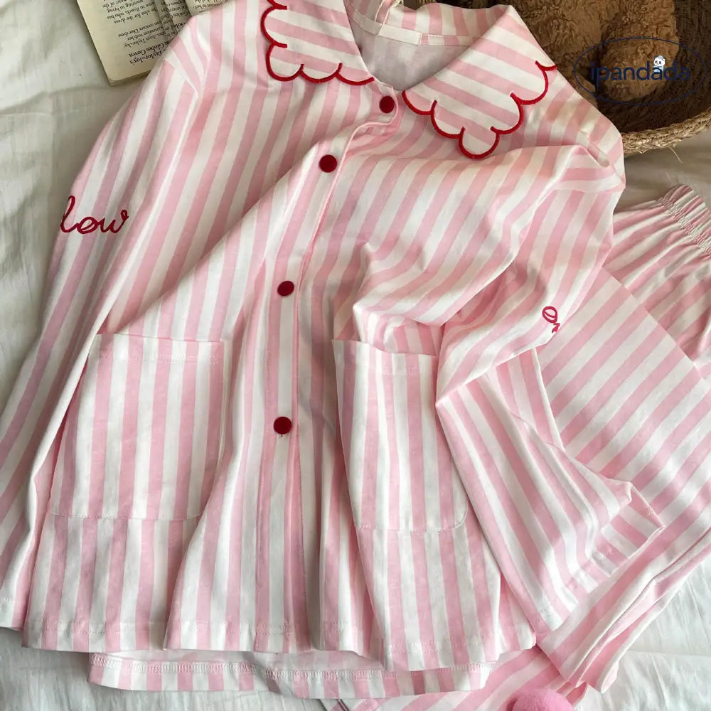 ストライプ パジャマ セット かわいい ゆったり ルームウェア 大きいサイズ 女子 部屋着 リラックス 2点セット ID4017