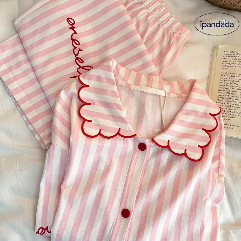 ストライプ パジャマ セット かわいい ゆったり ルームウェア 大きいサイズ 女子 部屋着 リラックス 2点セット ID4017