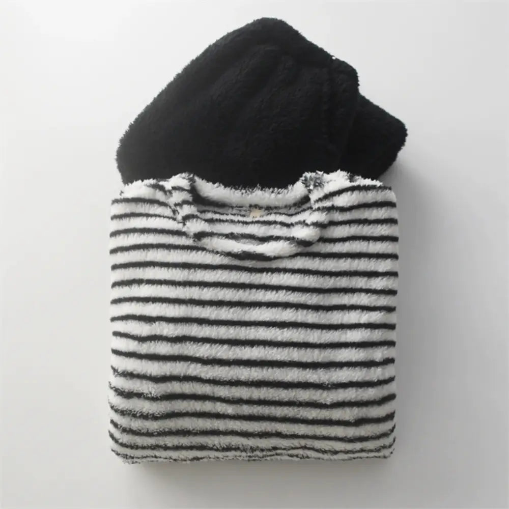 ストライプ 配色 ペア パジャマ 冬 もこもこ 部屋着 男女2着 セット カップル 秋冬 結婚祝い プレゼント ブラック / M カップル＞セットアップ