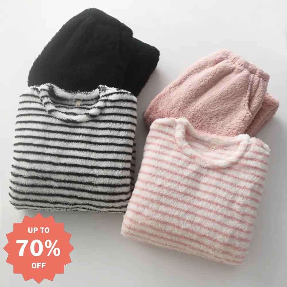 ストライプ 配色 ペア パジャマ 冬 もこもこ 部屋着 男女2着 セット カップル 秋冬 結婚祝い プレゼント カップル＞セットアップ