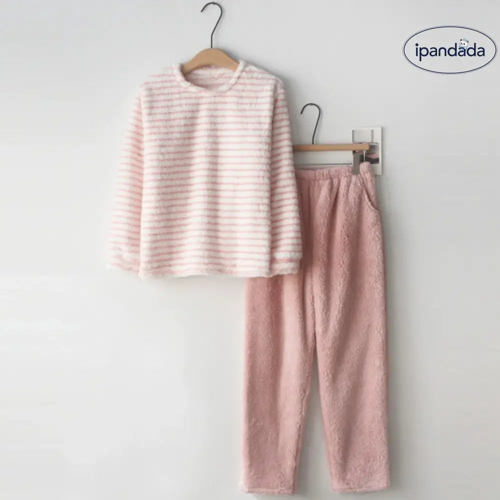 ストライプ 配色 ペア パジャマ 冬 もこもこ 部屋着 男女2着 セット カップル 秋冬 結婚祝い プレゼント カップル＞セットアップ