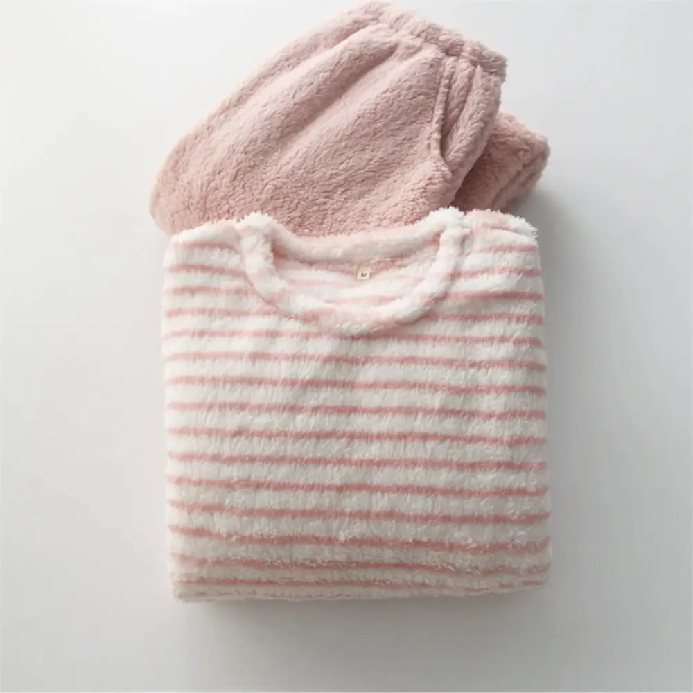 ストライプ 配色 ペア パジャマ 冬 もこもこ 部屋着 男女2着 セット カップル 秋冬 結婚祝い プレゼント ピンク / M カップル＞セットアップ