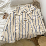 ストライプ ウサギ フリース パジャマ レディース 秋冬用 カートゥーン 韓国風 カップル用 ゆったり ルームウェア セットアップ ID3820