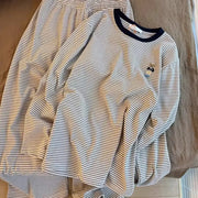 ストライプ 小熊 プリント ゆったり パジャマ 女性 新作 部屋着 女の子 大人 かわいい おしゃれ 長袖 リラックス ルームウェア ID4356 写真通り / S レディース＞セットアップ