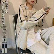 スウェット セットアップ レディース 上下 セット ジャージ ルームウェア パンツ 部屋着 長袖 ジップ 可愛い お洒落 スポーツウェア オールシーズン グレー ネイビー 春 夏 秋 冬 学生 大きいサイズ M L XL 2XL 旅行 ゆったり 修学旅行 ID2497