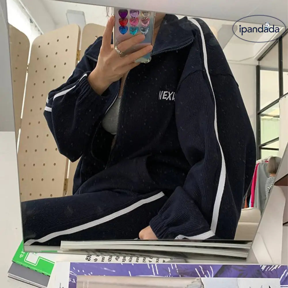 スウェット セットアップ レディース 上下 セット ジャージ ルームウェア パンツ 部屋着 長袖 ジップ 可愛い お洒落 スポーツウェア オールシーズン グレー ネイビー 春 夏 秋 冬 学生 大きいサイズ M L XL 2XL 旅行 ゆったり 修学旅行 ID2497