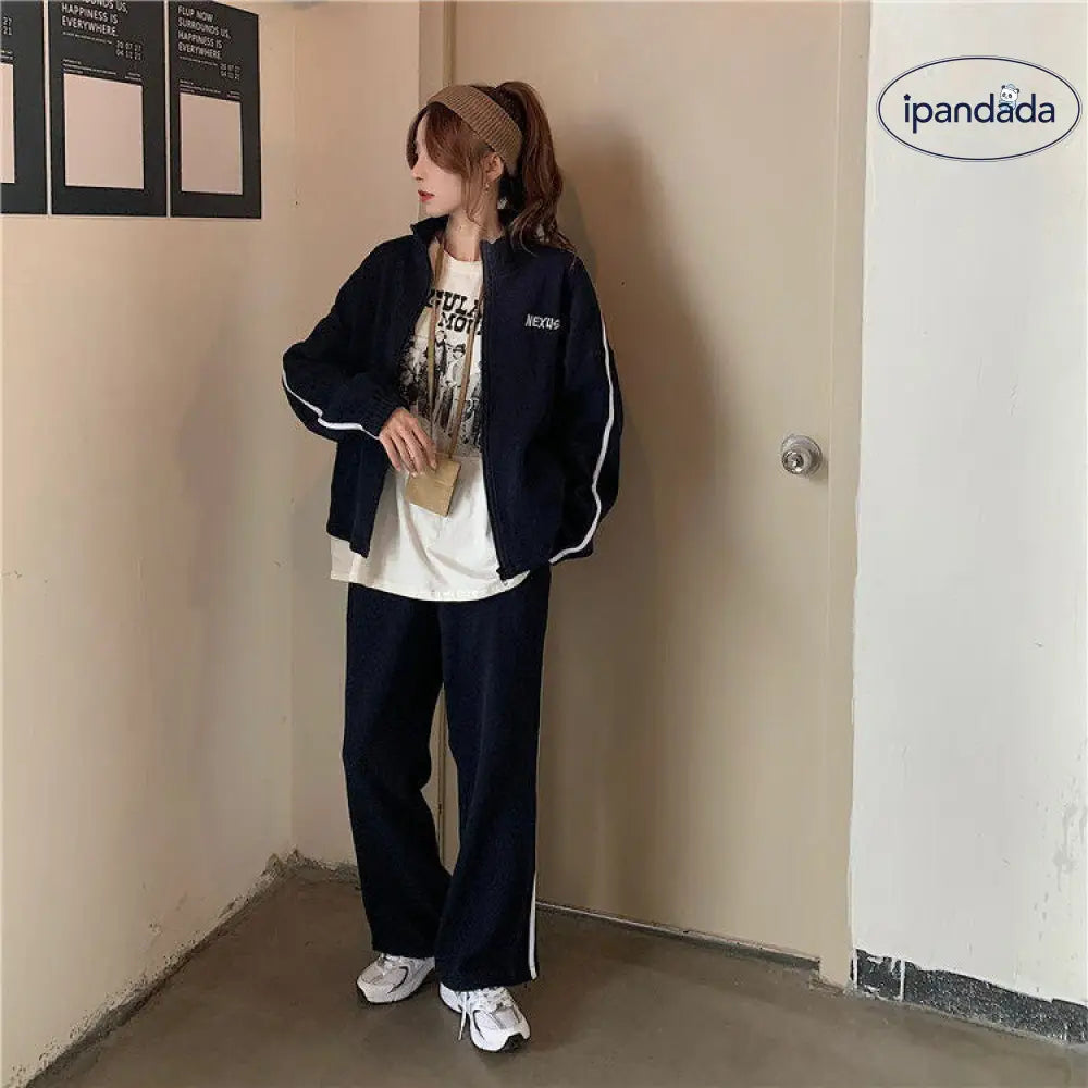 スウェット セットアップ レディース 上下 セット ジャージ ルームウェア パンツ 部屋着 長袖 ジップ 可愛い お洒落 スポーツウェア オールシーズン グレー ネイビー 春 夏 秋 冬 学生 大きいサイズ M L XL 2XL 旅行 ゆったり 修学旅行 ID2497