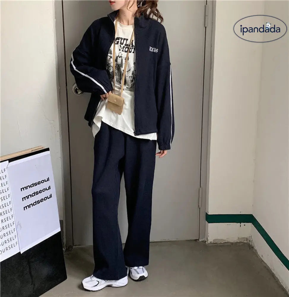 スウェット セットアップ レディース 上下 セット ジャージ ルームウェア パンツ 部屋着 長袖 ジップ 可愛い お洒落 スポーツウェア オールシーズン グレー ネイビー 春 夏 秋 冬 学生 大きいサイズ M L XL 2XL 旅行 ゆったり 修学旅行 ID2497