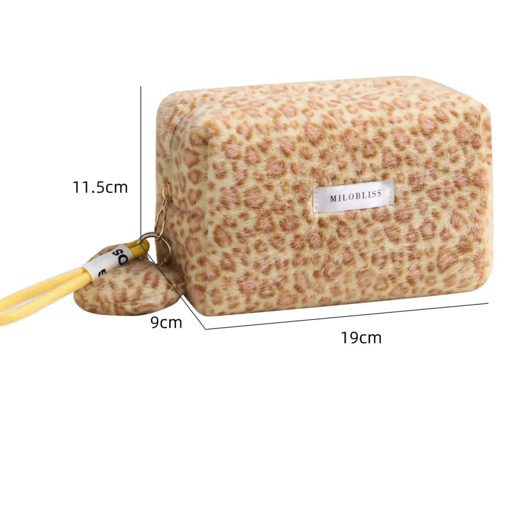 スウィートクール ヒョウ柄 メイクポーチ フリース 多機能 携帯用 秋冬 外出用 洗面用具収納バッグ ID3334 イエロー / タイプ①