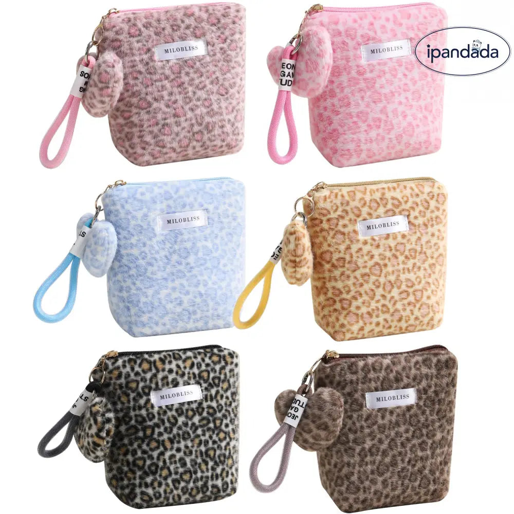 スウィートクール ヒョウ柄 メイクポーチ フリース 多機能 携帯用 秋冬 外出用 洗面用具収納バッグ ID3334