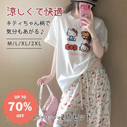 ID766 パジャマ レディース 夏 新作 半袖 長ズボン 綿 セット カートゥーン スイート ハローキティ ルーズ ホームウェア レディース＞セットアップ