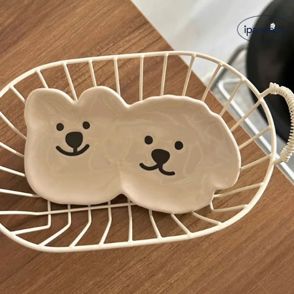 ID1233 陶器製 おちょこ クマの赤ちゃん デザイン SNS人気 多用途 ソース皿 骨皿 お菓子皿 おしゃれ プレミアム感 抗菌 電子レンジ対応 焼きぼけカラー SGマーク カーキ熊と犬 / 陶瓷制品 インテリア雑貨＞収納雑貨