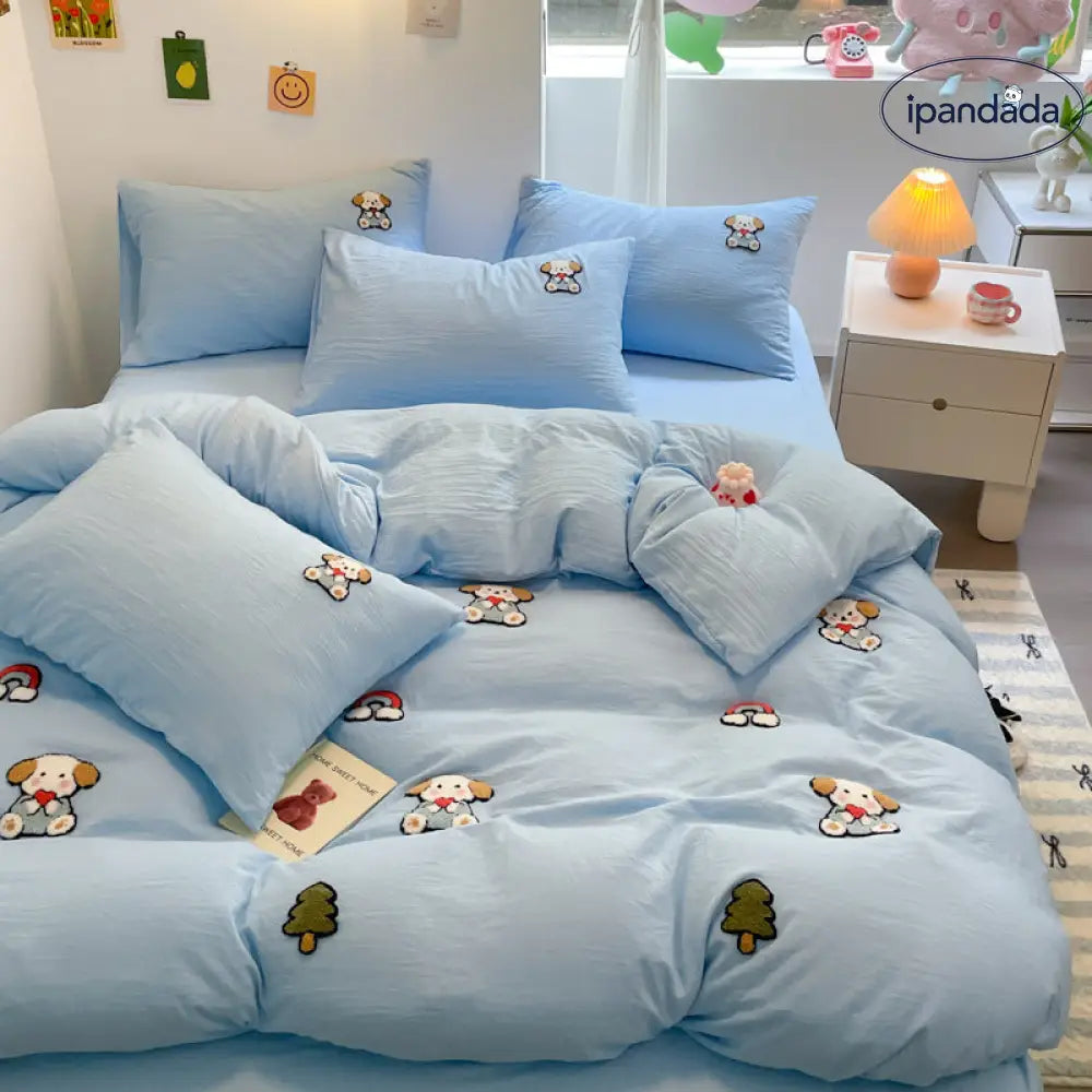 タオル刺繍付き 水洗い綿 ベッドシーツセット 4点/3点セット カートゥーン柄 安心  洗濯縮みなし 通気性抜群 ID1914