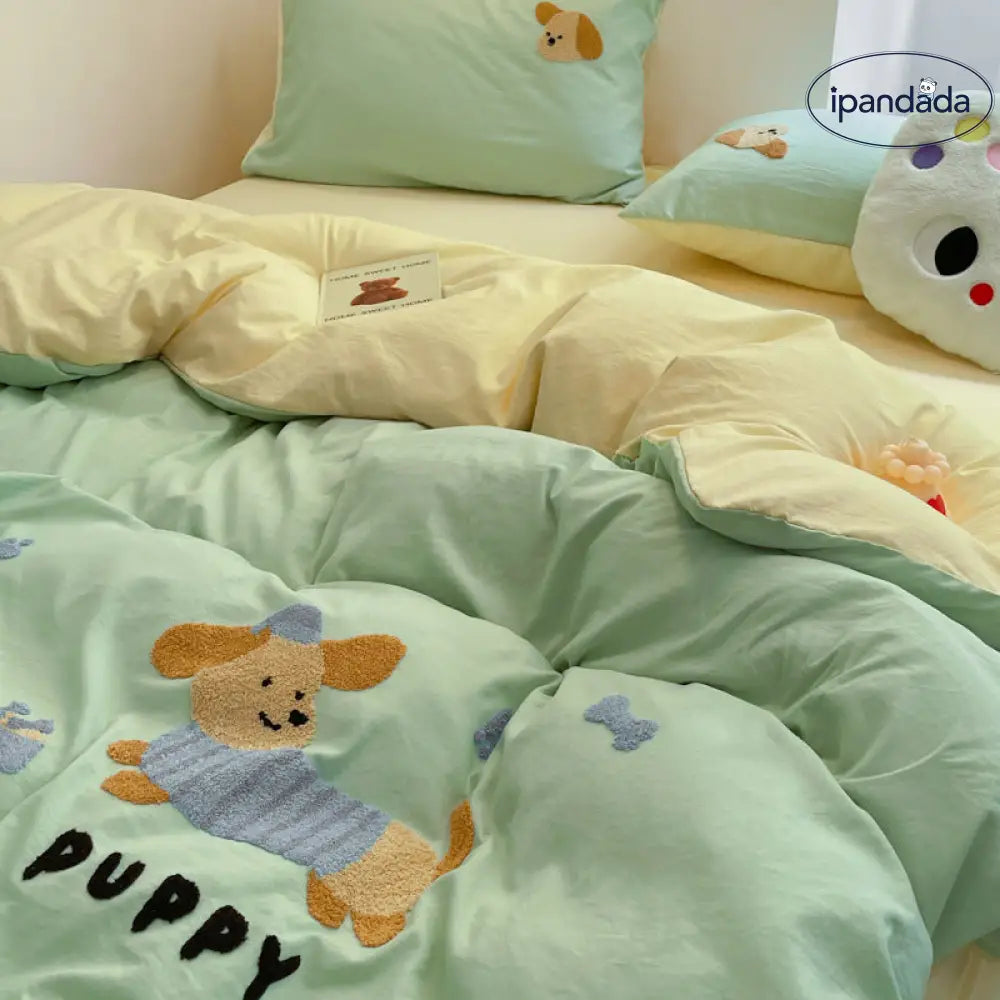 タオル刺繍付き 水洗い綿 ベッドシーツセット 4点/3点セット カートゥーン柄 安心  洗濯縮みなし 通気性抜群 ID1914