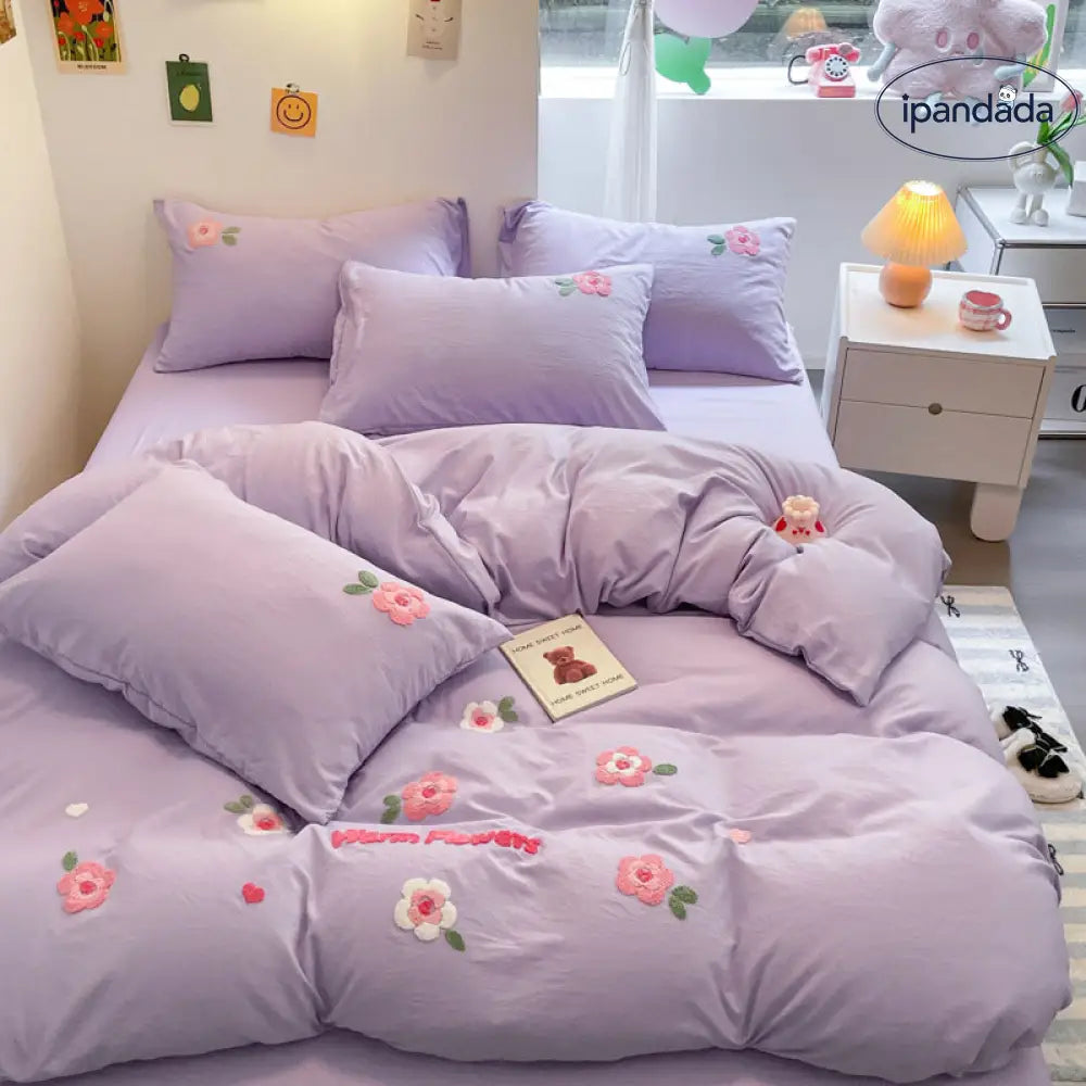 タオル刺繍付き 水洗い綿 ベッドシーツセット 4点/3点セット カートゥーン柄 安心  洗濯縮みなし 通気性抜群 ID1914