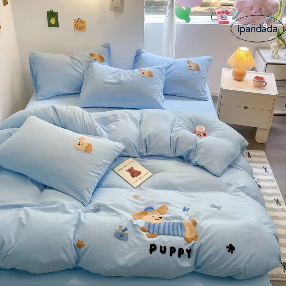タオル刺繍付き 水洗い綿 ベッドシーツセット 4点/3点セット カートゥーン柄 安心  洗濯縮みなし 通気性抜群 ID1914