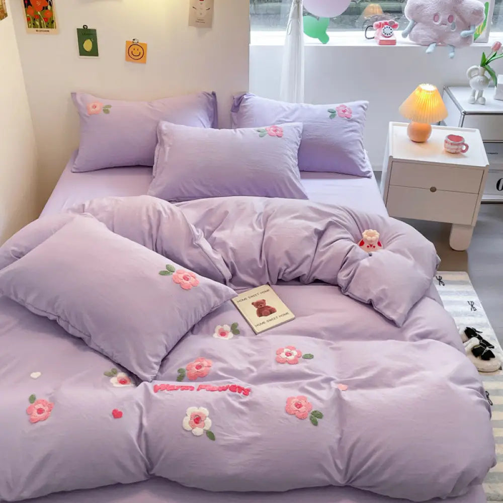 タオル刺繍付き 水洗い綿 ベッドシーツセット 4点/3点セット カートゥーン柄 安心 洗濯縮みなし 通気性抜群 ID1914 タイプ⑦ / フリー 寝具>寝具セット