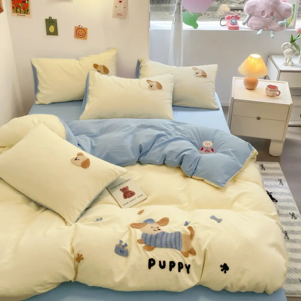 タオル刺繍付き 水洗い綿 ベッドシーツセット 4点/3点セット カートゥーン柄 安心 洗濯縮みなし 通気性抜群 ID1914 タイプ② / フリー 寝具>寝具セット
