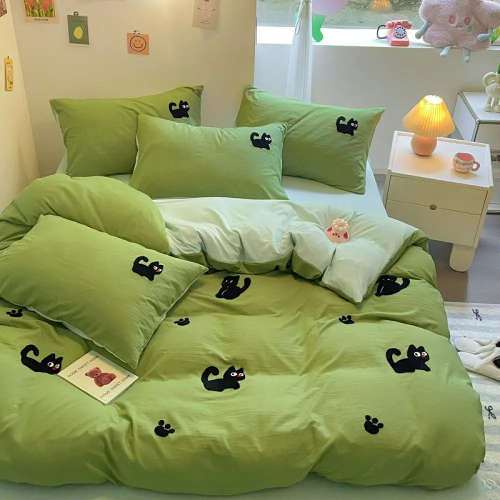 タオル刺繍付き 水洗い綿 ベッドシーツセット 4点/3点セット カートゥーン柄 安心 洗濯縮みなし 通気性抜群 ID1914 タイプ⑨ / フリー 寝具>寝具セット