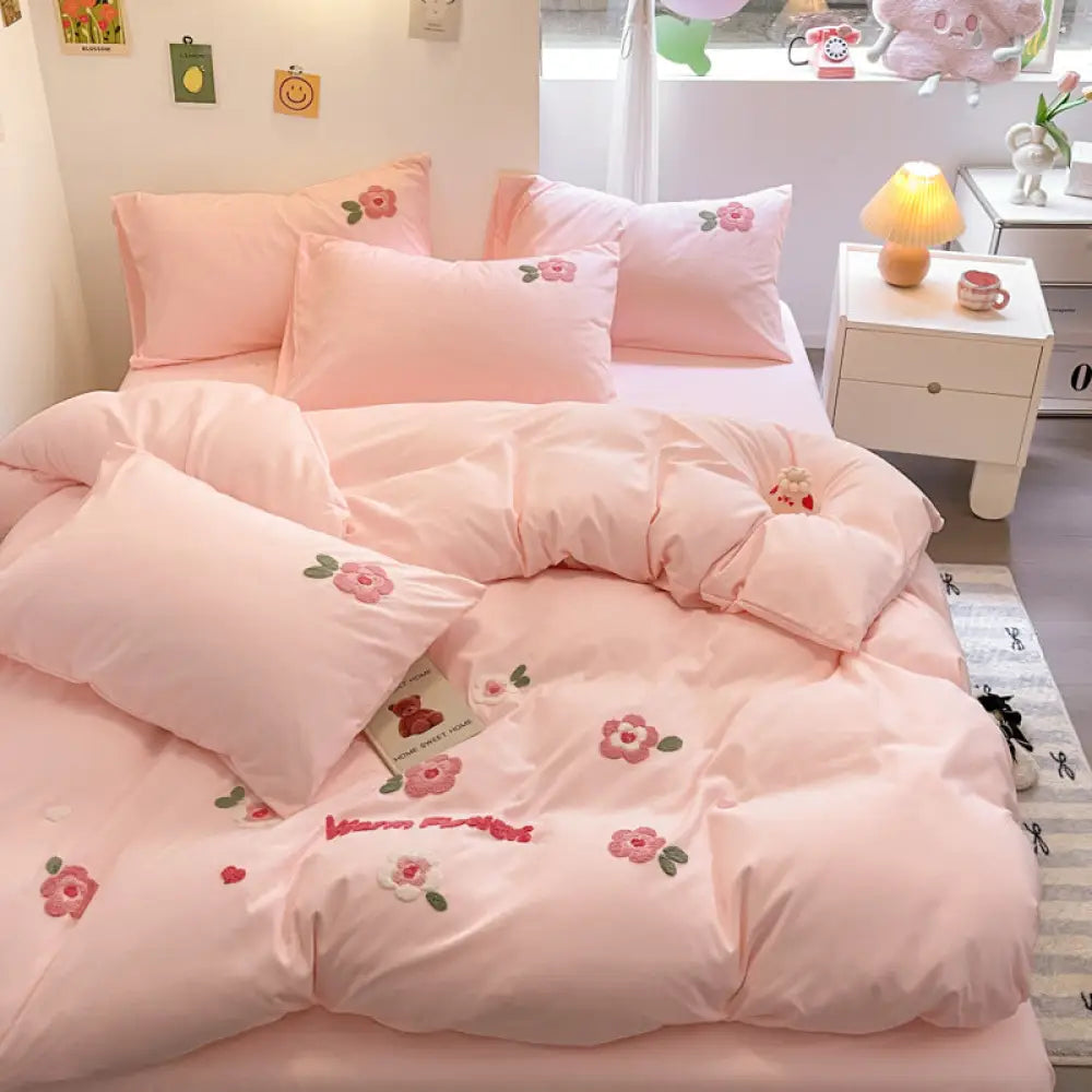 タオル刺繍付き 水洗い綿 ベッドシーツセット 4点/3点セット カートゥーン柄 安心 洗濯縮みなし 通気性抜群 ID1914 タイプ⑧ / フリー 寝具>寝具セット