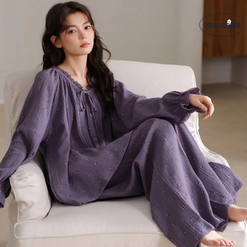 ユノさま取り置き⭐️skinAware パジャマセット 長袖　パープル 手放せない心地よさ 和ざらし三重ガーゼパジャマ レディース 冬用 綿