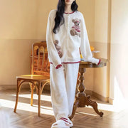 テディベア カートゥーン フリース パジャマ 保温 冬 新作 かわいい スイート 長袖 ルームウェア ID3644 写真通り / フリー