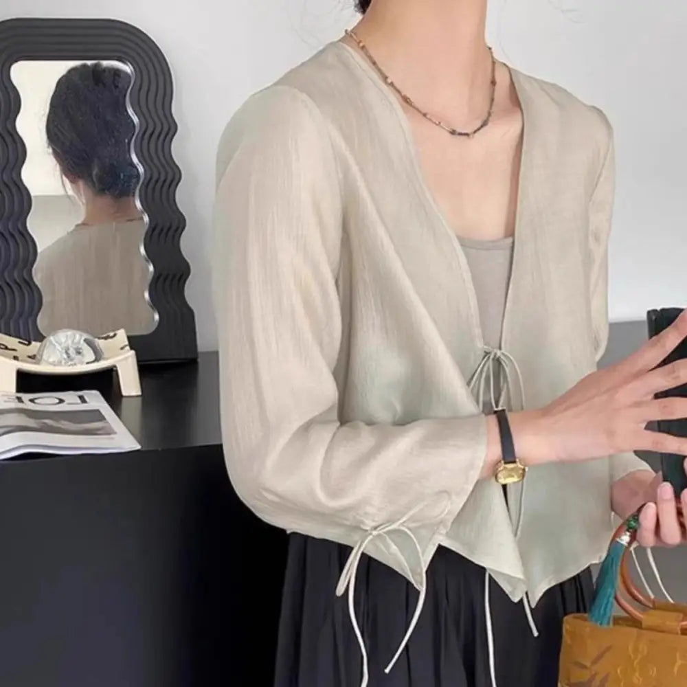 テンセル 防晒ジャケット レディース ショート 薄手 小柄 用 カーディガン 上着 エアコン シャツ 夏用 ID1880 グリーン＋グレー / S 外出着>アウター