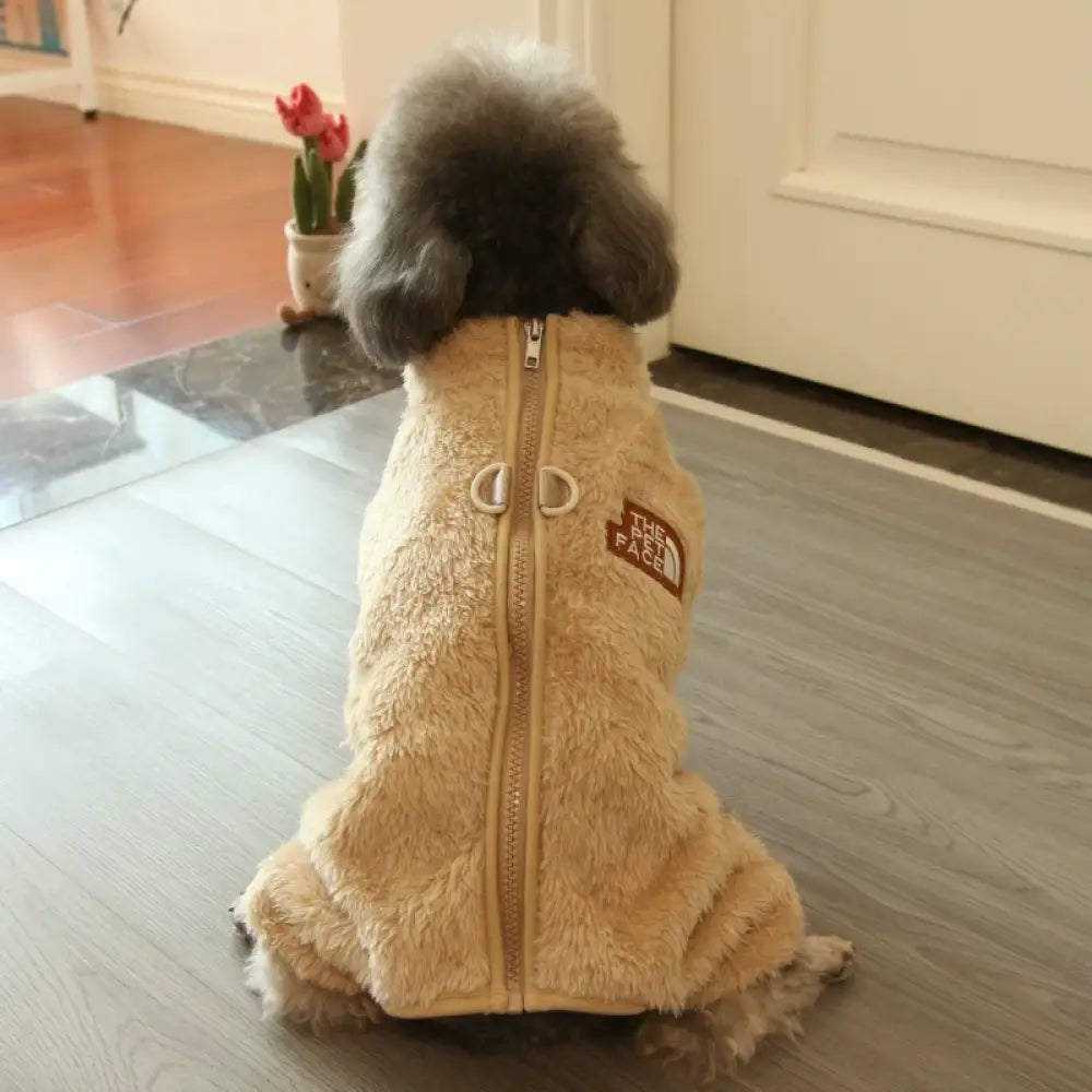 犬の服 秋冬 ファッションブランド ジッパー付き 両面保温フリース タディ用ペット服 冬用 ID3253 ブラウン / S