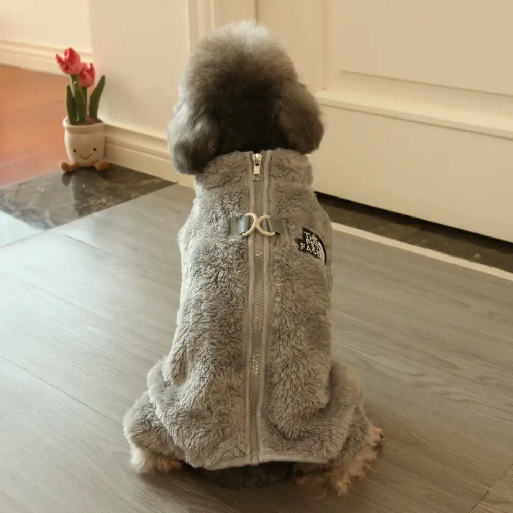 犬の服 秋冬 ファッションブランド ジッパー付き 両面保温フリース タディ用ペット服 冬用 ID3253 グレー / S