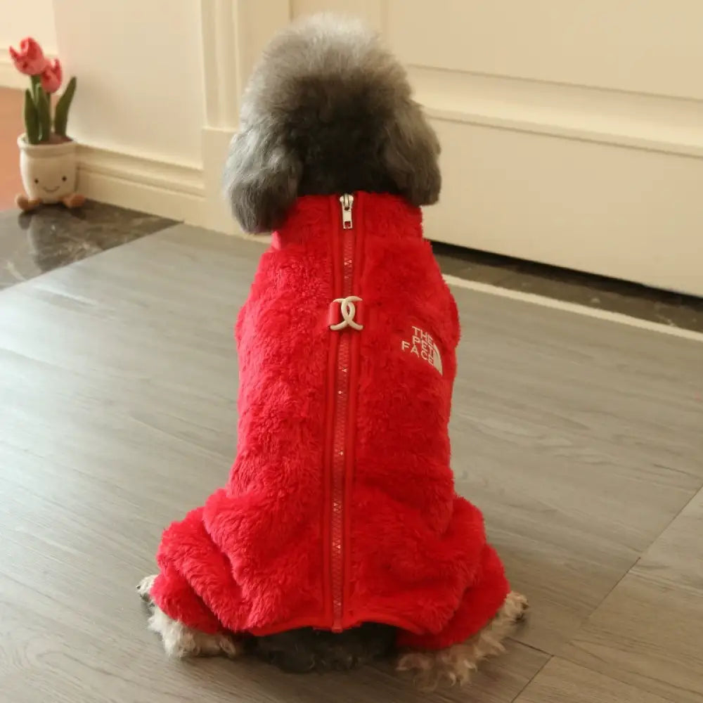 犬の服 秋冬 ファッションブランド ジッパー付き 両面保温フリース タディ用ペット服 冬用 ID3253 レッド / S