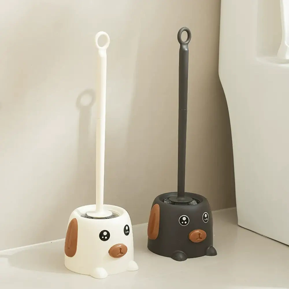 トイレブラシセット トイレ掃除ブラシ 家庭用 ソフト毛ブラシ 死角なし バスルーム トイレ 長柄 クリーニングブラシ ベース付き ID2107 ベージュ + ダークグレー / 二つ インテリア雑貨>その他