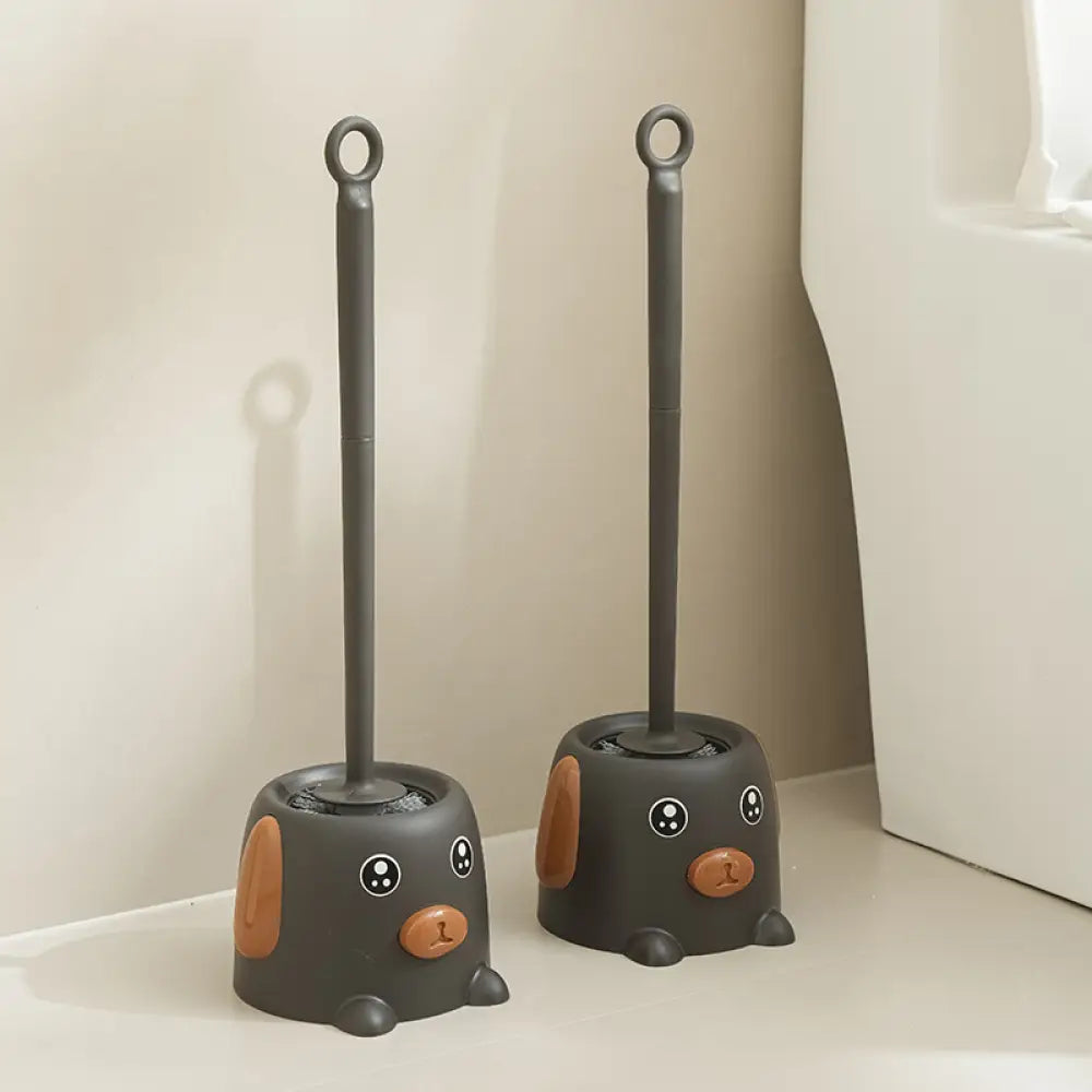 トイレブラシセット トイレ掃除ブラシ 家庭用 ソフト毛ブラシ 死角なし バスルーム トイレ 長柄 クリーニングブラシ ベース付き ID2107 ダークグレー / 二つ インテリア雑貨>その他