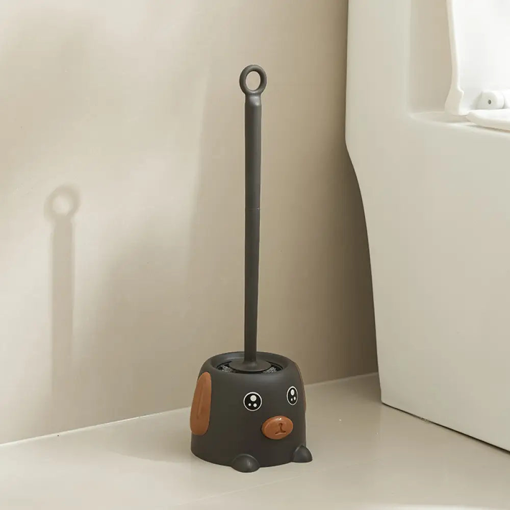 トイレブラシセット トイレ掃除ブラシ 家庭用 ソフト毛ブラシ 死角なし バスルーム トイレ 長柄 クリーニングブラシ ベース付き ID2107 ダークグレー / 一つ インテリア雑貨>その他