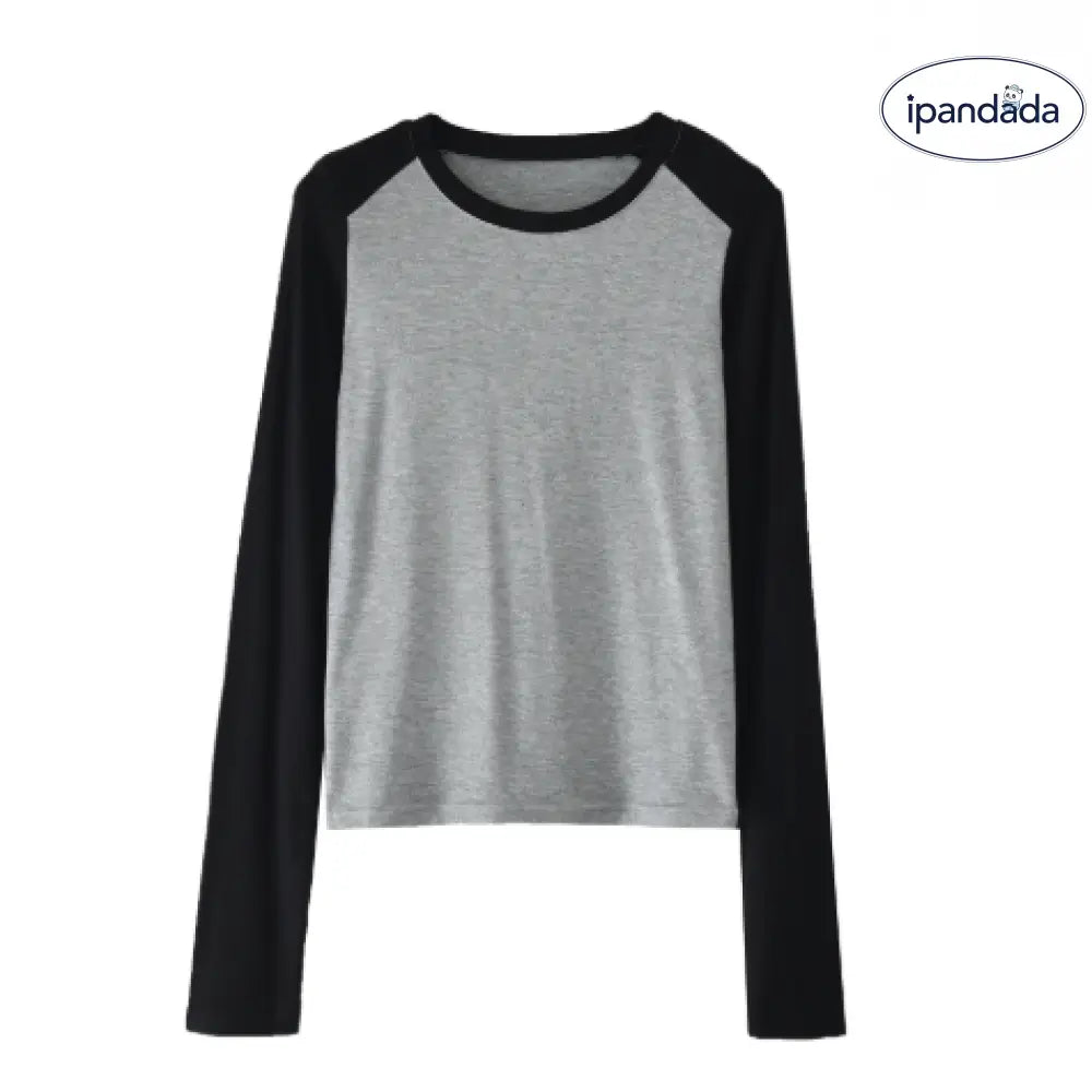 tシャツ パンダ袖トップス 配色 秋服 レディース クルーネック おしゃれ 通勤 通学 大人 可愛い グレー&ブラック / L レディース > トップス