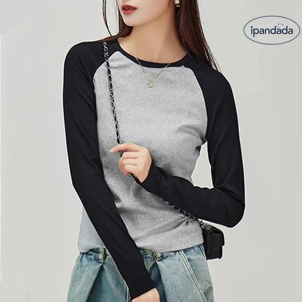 tシャツ パンダ袖トップス 配色 秋服 レディース クルーネック おしゃれ 通勤 通学 大人 可愛い レディース > トップス