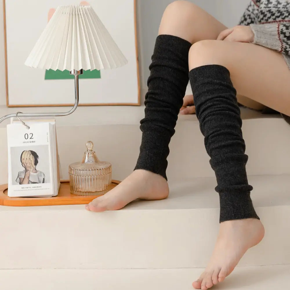 ウール カシミア ヨガ ソックス レッグウォーマー ステップ ソックス 細縦ストライプ 無地 シンプル 保温 フットカバー 秋冬 ID2020 ダークグレー / ストレート インテリア雑貨>ファッション雑貨