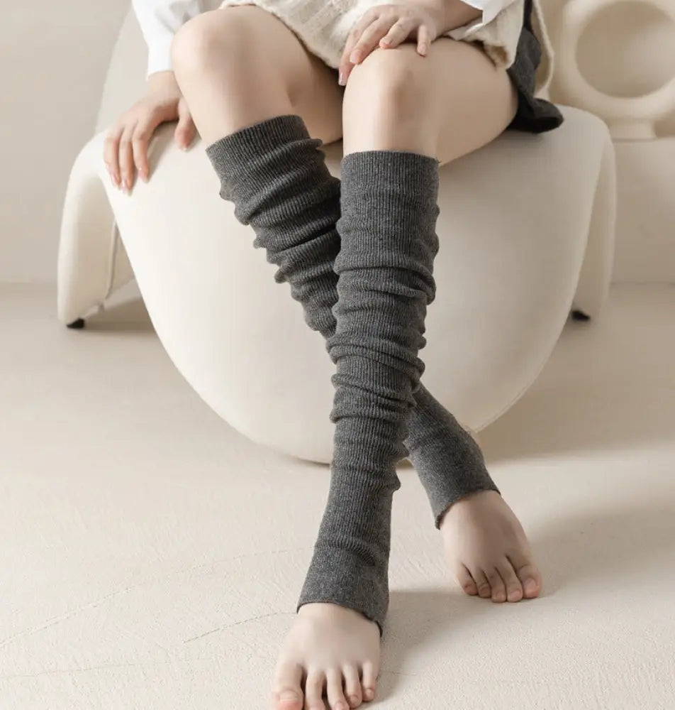 ウール カシミア ヨガ ソックス レッグウォーマー ステップ ソックス 細縦ストライプ 無地 シンプル 保温 フットカバー 秋冬 ID2020 グレー / ステップ インテリア雑貨>ファッション雑貨