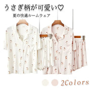 ID813 ウサギ 半袖ルームウェア セットアップ パジャマ レディース 夏用パジャマ かわいい 快眠 着心地 快適 部屋着 涼しい 敏感肌 前開き 部屋着 上下セット 大人用 レディース＞セットアップ