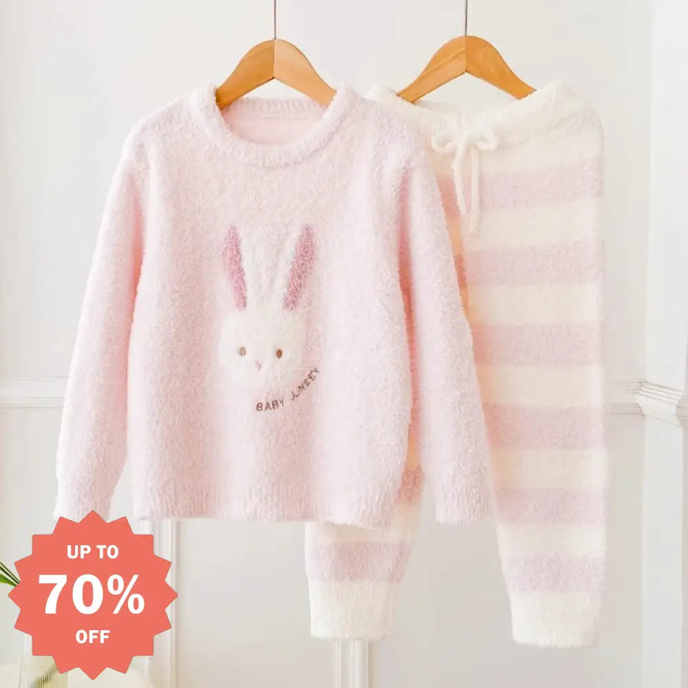 ウサギ ピンク ルームウェア キッズ パジャマ ジュニア もこもこ パーカー 長袖 ＆ パンツ 上下セット 寝間着 女の子 おしゃれピンク ピンク / M ベビー＆キッズ＞キッズ