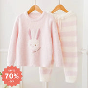 ウサギ ピンク ルームウェア キッズ パジャマ ジュニア もこもこ パーカー 長袖 ＆ パンツ 上下セット 寝間着 女の子 おしゃれピンク ピンク / M ベビー＆キッズ＞キッズ