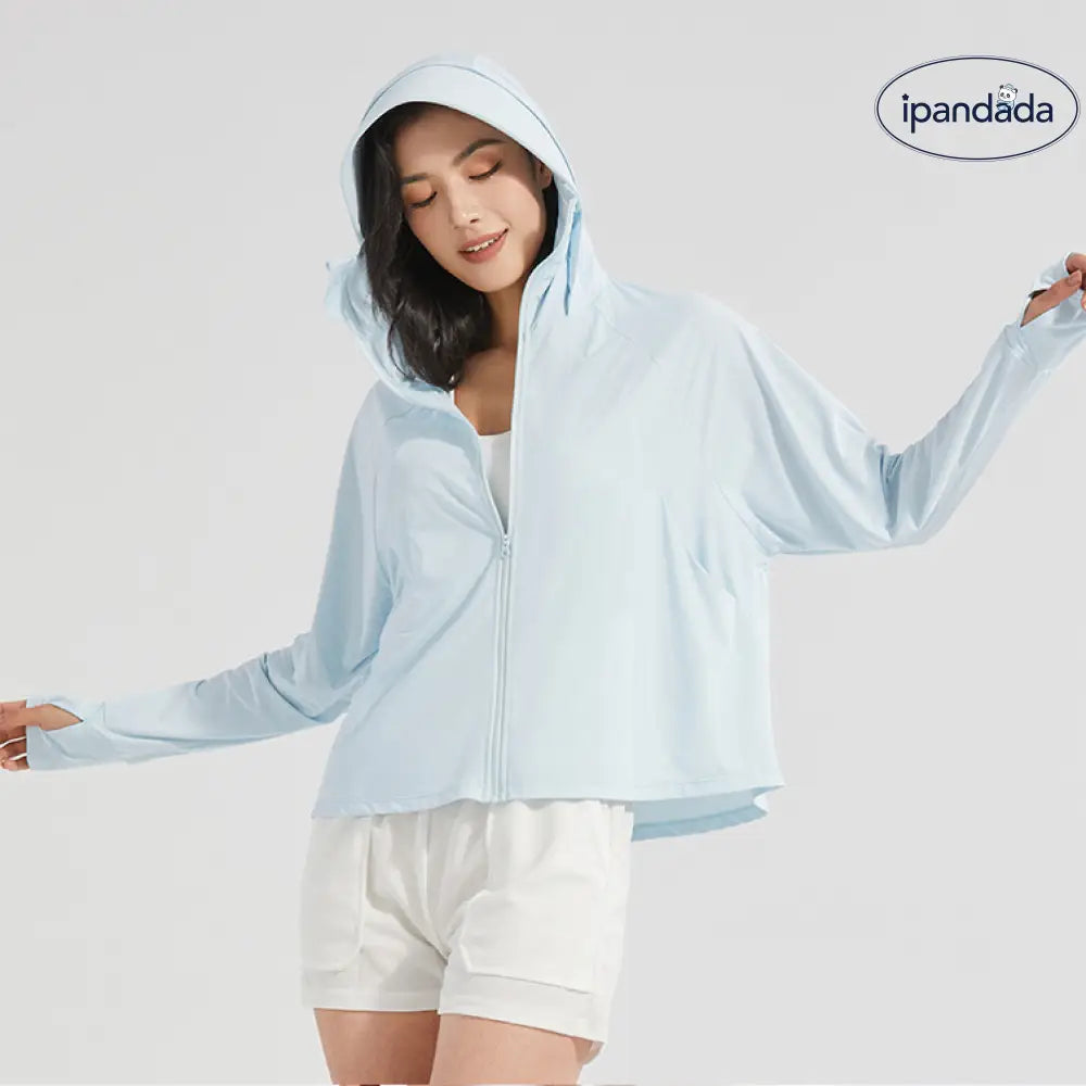 ID1572 UV パーカー 長袖 レディース 冷感 -5℃ ラッシュガード uvカット ポンチョ ボリューム袖 UPF50+ ジップアップ アイスシルク 指穴 ツバ 取り外し カーディガン ショート丈 トップス ライトアウター 体型カバー メッシュ 伸縮性 脇汗 日焼け防止 配色 大人 カジュアル 夏 即納