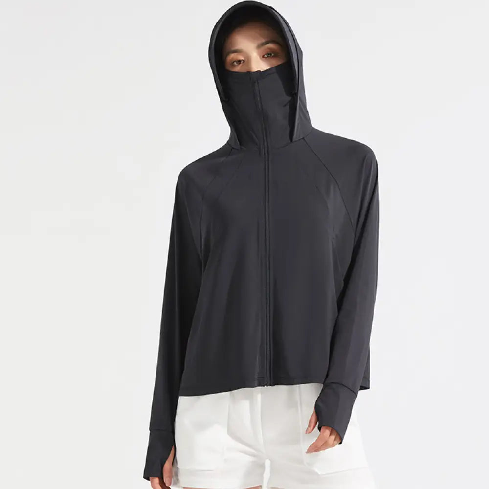 ID1572 UV パーカー 長袖 レディース 冷感 -5℃ ラッシュガード uvカット ポンチョ ボリューム袖 UPF50 + ジップアップ アイスシルク 指穴 ツバ 取り外し カーディガン ショート丈 トップス ライトアウター