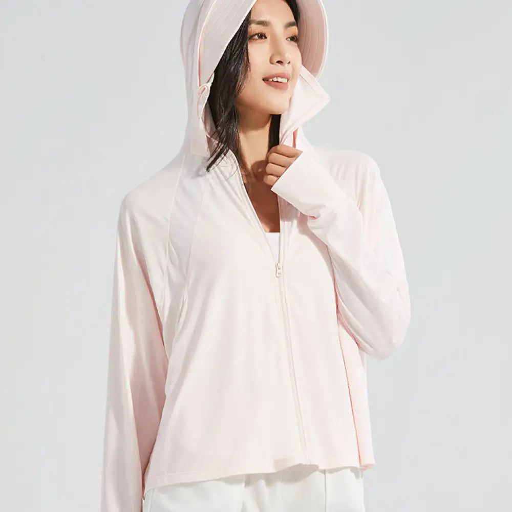 ID1572 UV パーカー 長袖 レディース 冷感 -5℃ ラッシュガード uvカット ポンチョ ボリューム袖 UPF50 + ジップアップ アイスシルク 指穴 ツバ 取り外し カーディガン ショート丈 トップス ライトアウター