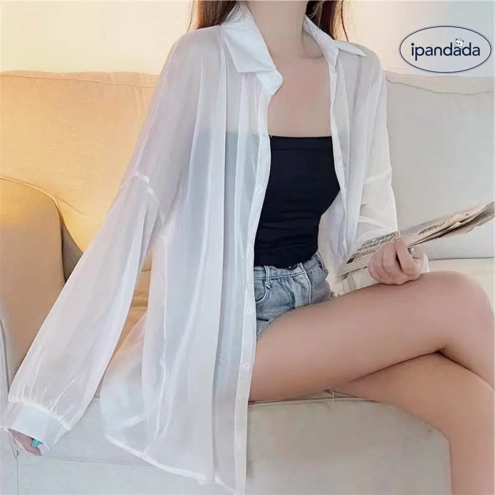 ID1210 UVカット 光沢 シャツ 春夏季 薄手 シースルー風 ロングスリーブ ユニークデザイン カジュアル ルーズフィット 女性用 通気性 おしゃれ プレミアム 外出着＞アウター