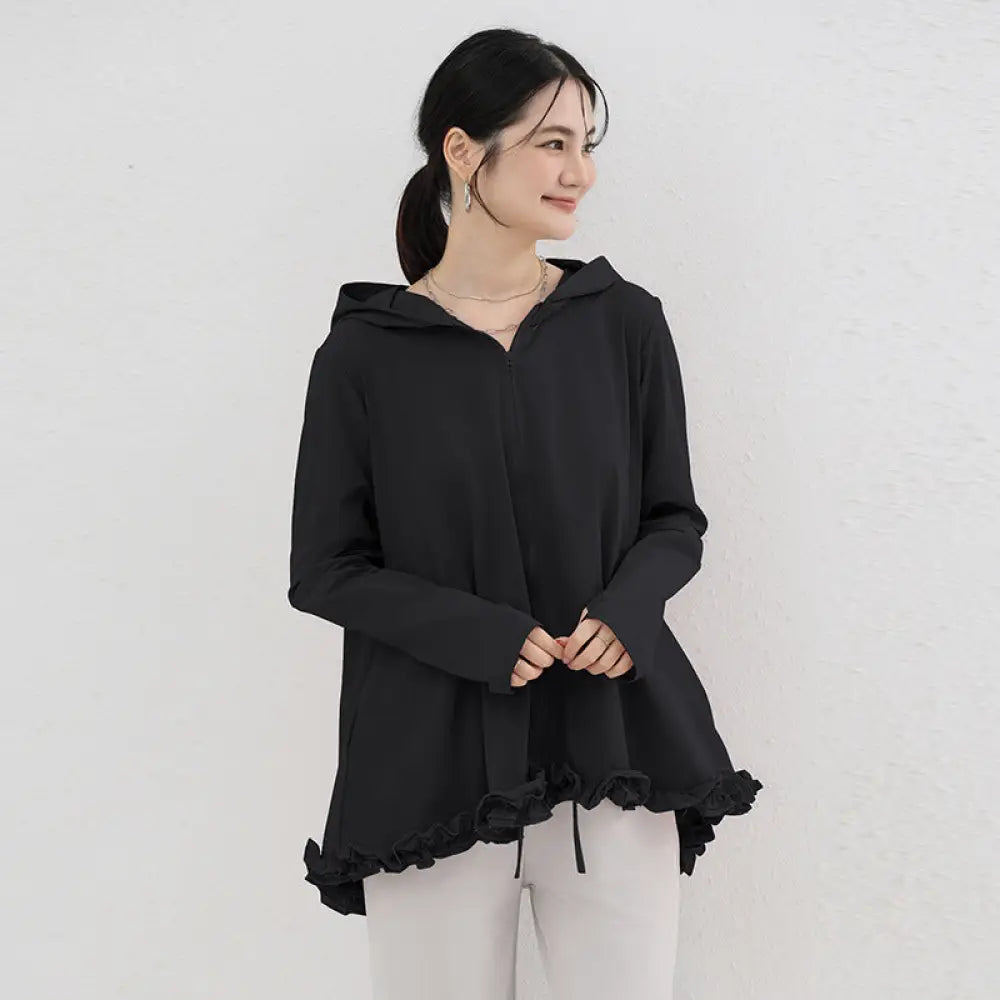 ID1539 UVカット レディース 夏 通気性 ひんやり 長袖 カーディガン ゆったり Aラインデザイン 日焼け防止 上着 ブラック / M 外出着>アウター