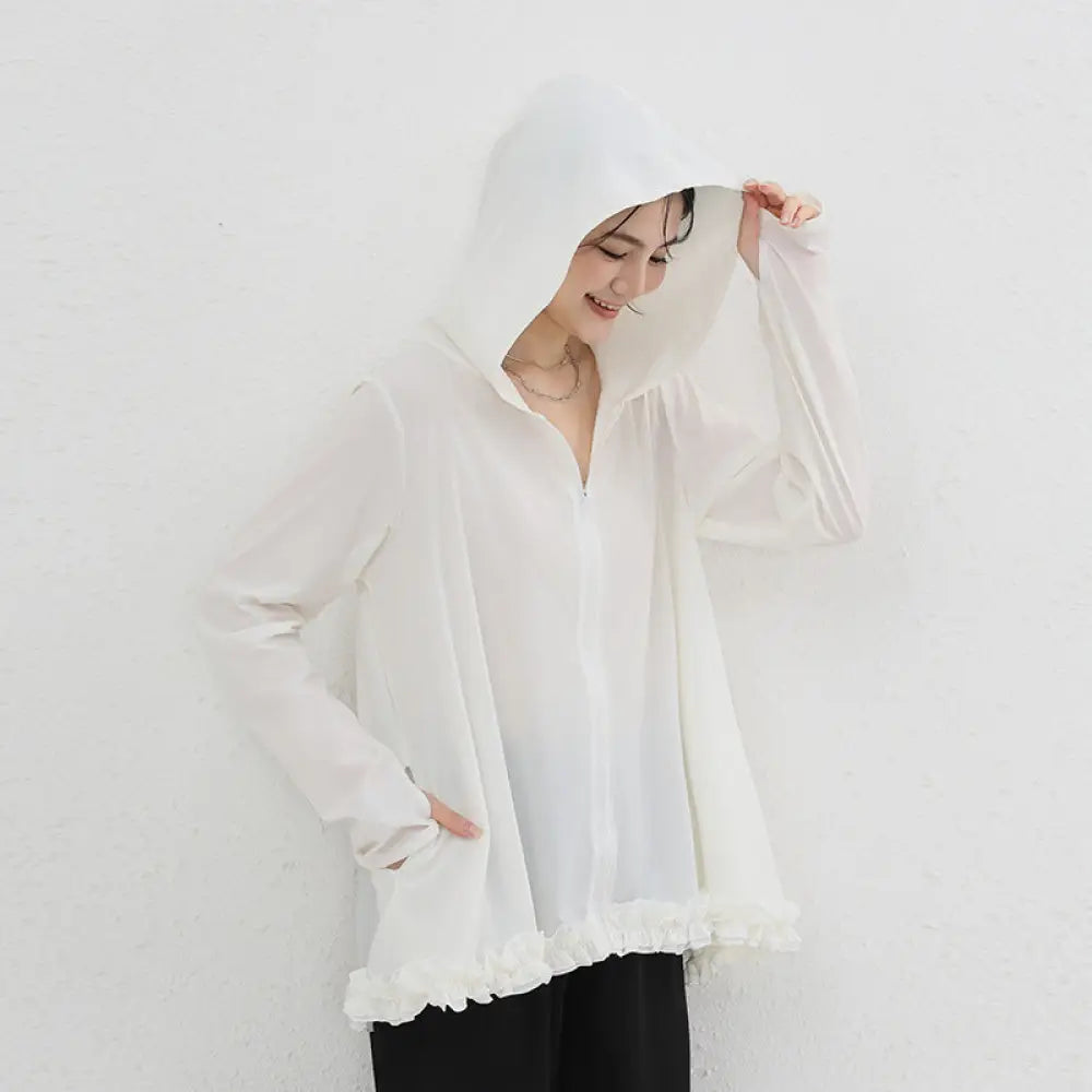 ID1539 UVカット レディース 夏 通気性 ひんやり 長袖 カーディガン ゆったり Aラインデザイン 日焼け防止 上着 ホワイト / M 外出着>アウター