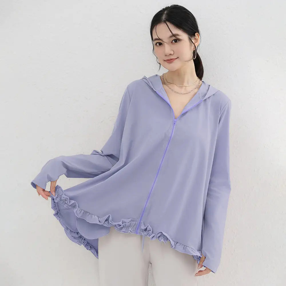 ID1539 UVカット レディース 夏 通気性 ひんやり 長袖 カーディガン ゆったり Aラインデザイン 日焼け防止 上着 パープル / M 外出着>アウター
