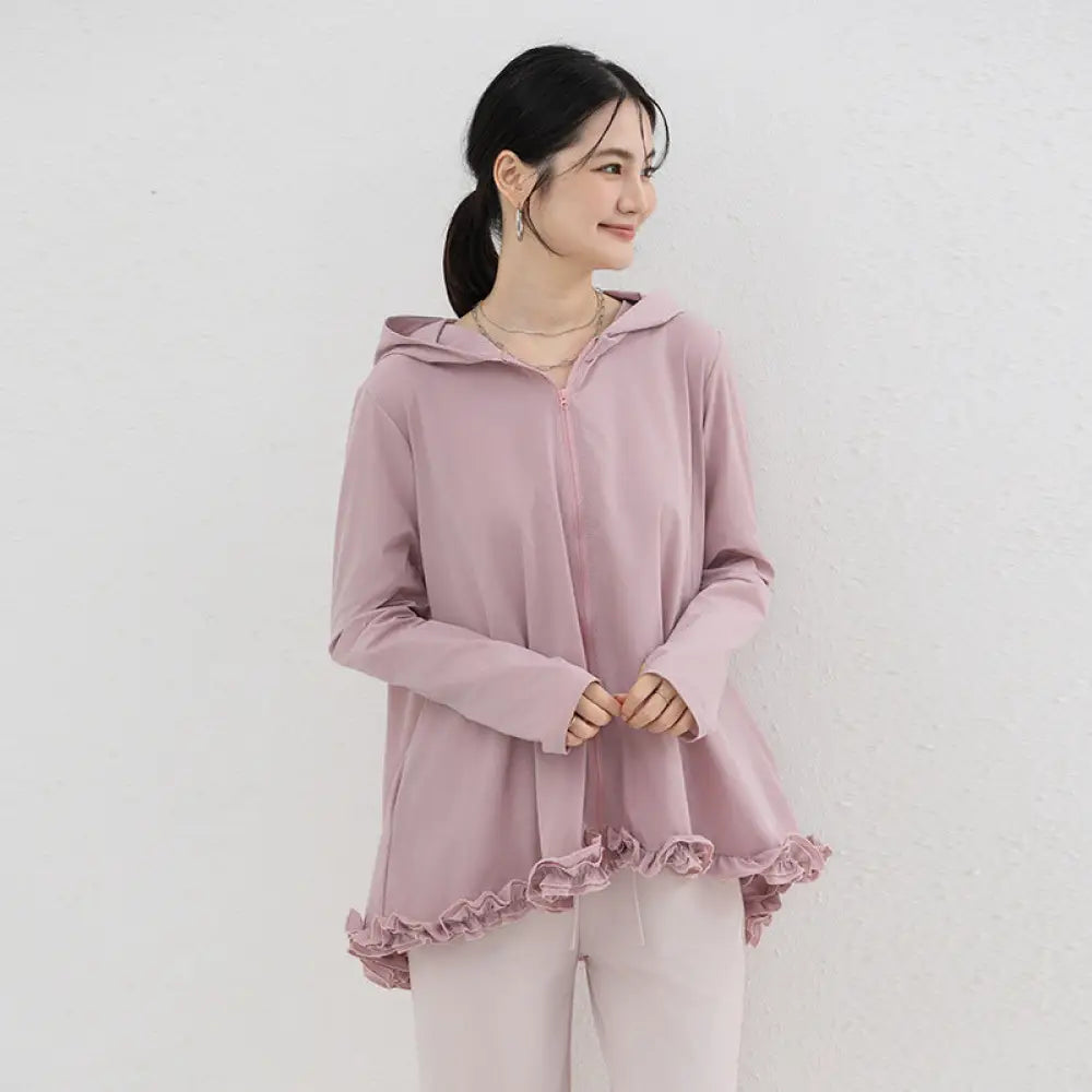 ID1539 UVカット レディース 夏 通気性 ひんやり 長袖 カーディガン ゆったり Aラインデザイン 日焼け防止 上着 ピンク / M 外出着>アウター