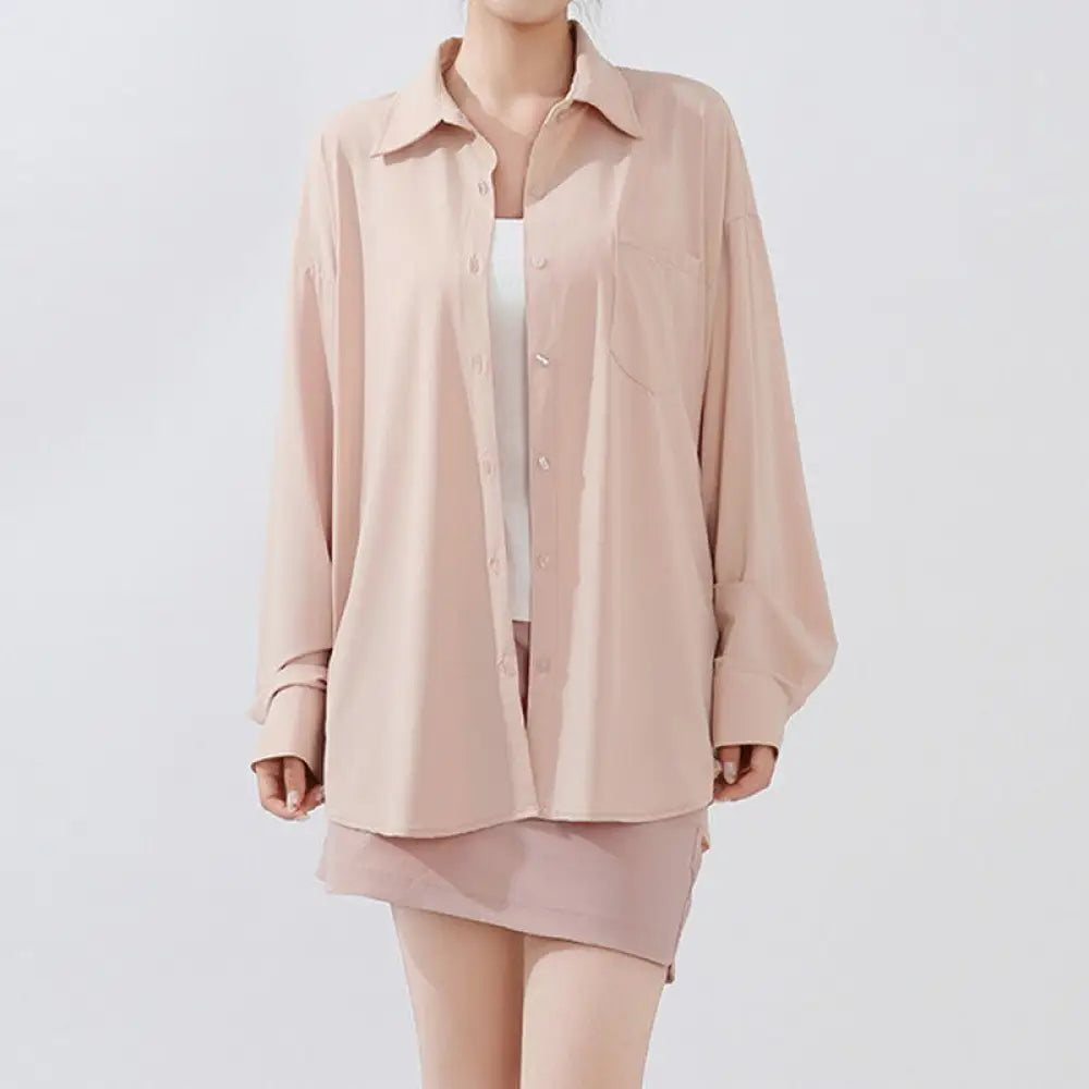 ID1579 UVカット シャツ 水陸両用ラッシュガード レディース シャツ 長袖 トップス 羽織り 服 シンプル オフィス ストレッチ 冷感 接触冷感 涼しい 日焼け防止 紫外線カット 紫外線対策 薄手 吸湿 速乾 春 夏 秋 ピンク