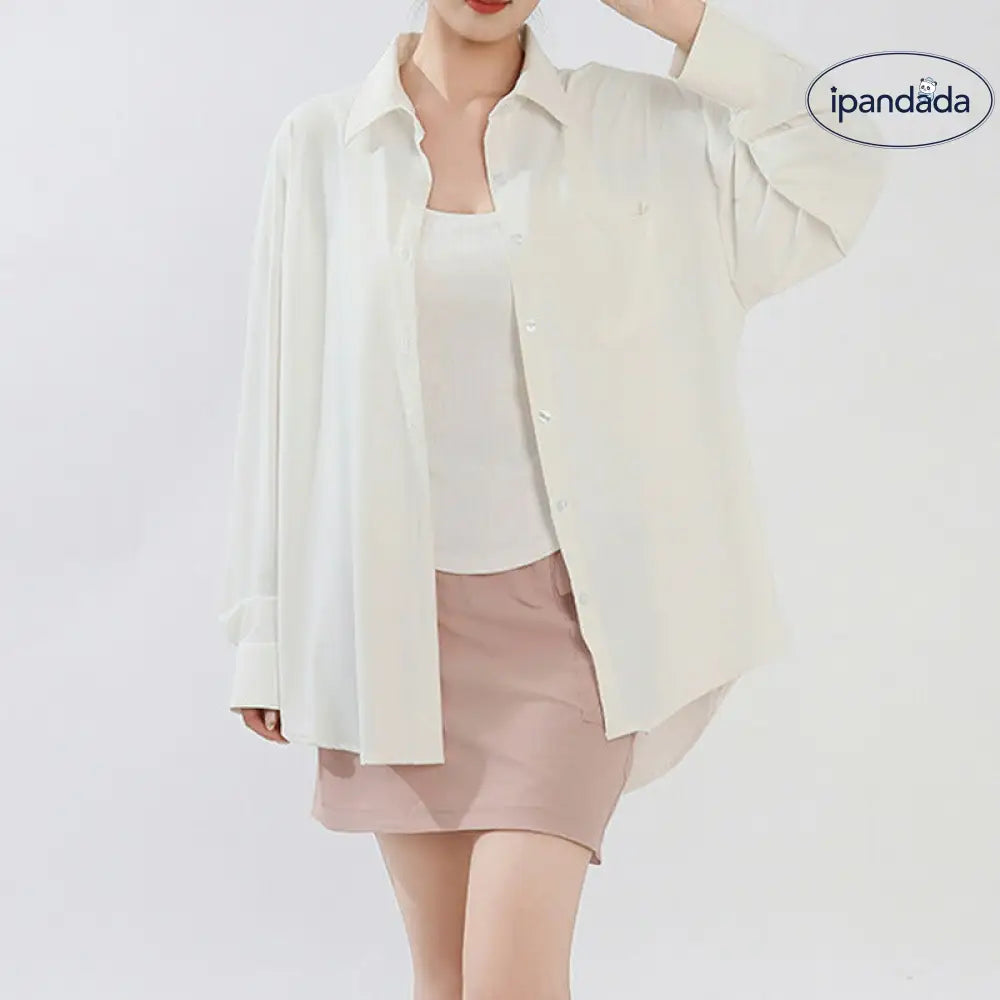 ID1579 UVカット シャツ 水陸両用ラッシュガード レディース シャツ 長袖 トップス 羽織り 服 シンプル オフィス ストレッチ 冷感 接触冷感 涼しい 日焼け防止 紫外線カット 紫外線対策 薄手 吸湿 速乾 春 夏 秋 ホワイト
